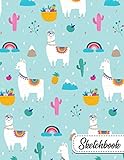Sketchbook: Nifty Blank Sketchbook with Crisp White Pages for Drawing, Sketching, Doodling and More. Cute Extra Large XL Notebook For Girls, Teens and Women - Funky Turquoise Llama and Cactus Print by Pretty Sketchbooks