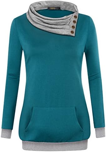 Vafoly Women's Long Sleeve Cowl Neck Pullover Casual Tunic Sweatshirt With Kangaroo Pocket