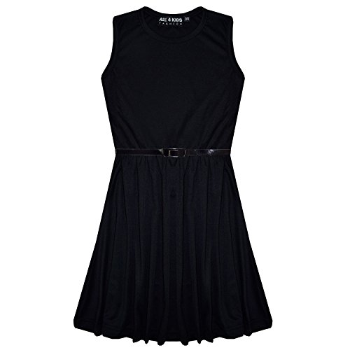 A2Z 4 KidsGirls Plain Skater Dress Party Fashion Summer Dresses Round Neck Sleeveless Flared Lightweight Dress with Free Belt Age 5-13 Years