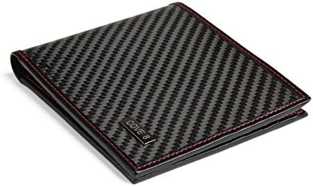 Carbon Fiber Wallet for Men Black Genuine Leather RFID Blocking Bifold with Gift Box (Red)