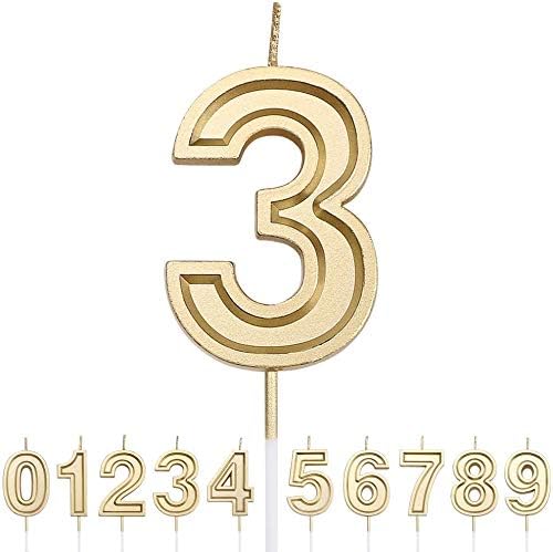 URAQT Gold Glitter Number Candles - Suitable for Kids & Adults, Decorate Birthdays, Weddings, Graduations & More