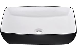 Miyili Vessel Sink Rectangle (Black & White) - 23.4"x15.4" Modern Rectangular Top Counter Bathroom Sink Porcelain Ceramic Vanity Sink Art Basin, VS5839BW