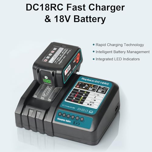 Waitley Quick Charger DC18RC Compatible with Makita Charger 18V/14.4V Batteries - Replacement for Makita DC18RA DC18RD - For BL1830B BL1850B BL1860B with Multiple Protection