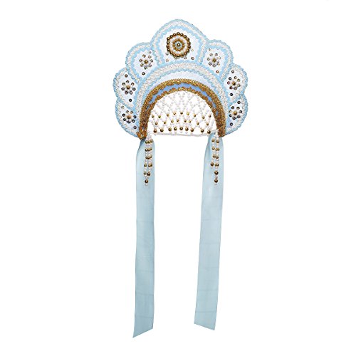 Russian Traditional Folk Costume Headdress Kokoshnik Elena light blue #908