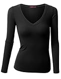 Doublju Womens Basic V-Neck Long Sleeve T-Shirt