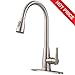 Friho Modern Commercial Lead-Free Stainless Steel Single Lever Handle High Arc Pull Down Sprayer Kitchen Sink Faucet,Brushed Nickel Pull Out Kitchen Faucets With Deck Plate