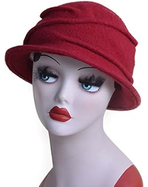 Womens 100% Wool Pure Color Winter Warm Wrinkle Cloche Bucket Hat T175