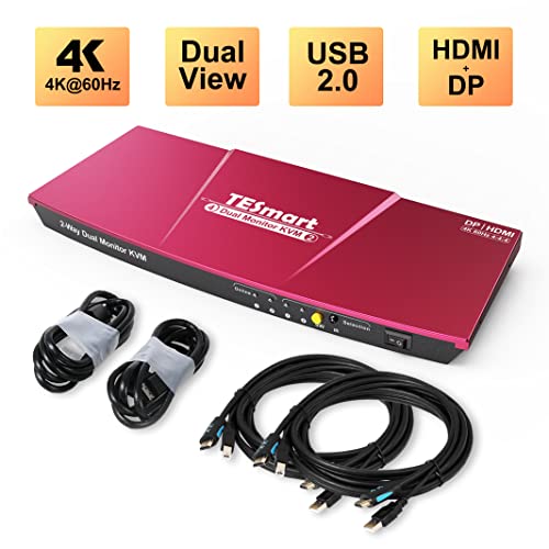 TESmart DisplayPort + HDMI KVM Switch 2 Monitors 2 Computers, 4 Port