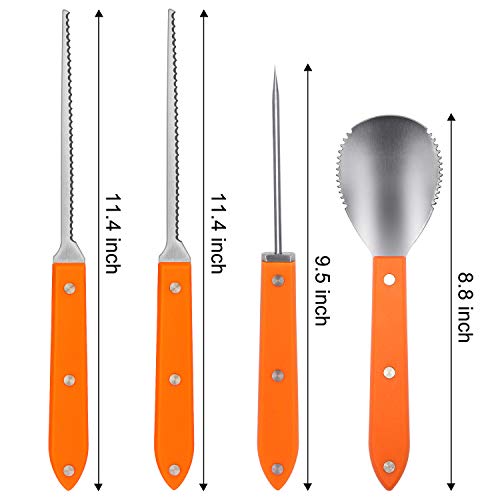 CPPSLEE Pumpkin Carving Kit - Heavy Duty Stainless Steel Professional Pumpkin Carving Tools Set for Halloween Jack-O-Lantern Sculpting Halloween Decorations(4Pcs Set)