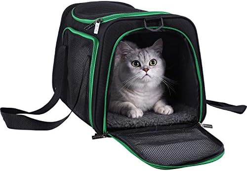 Soft Pet Carriers for Medium and Large Cats, 2 Kitties and Small Dogs w/Comfy Washable Bed, Top Entrance and Adjustable Shoulder Strap. Auto-Safe, Escape Proof, Easy to get Cats in, Easy Storage