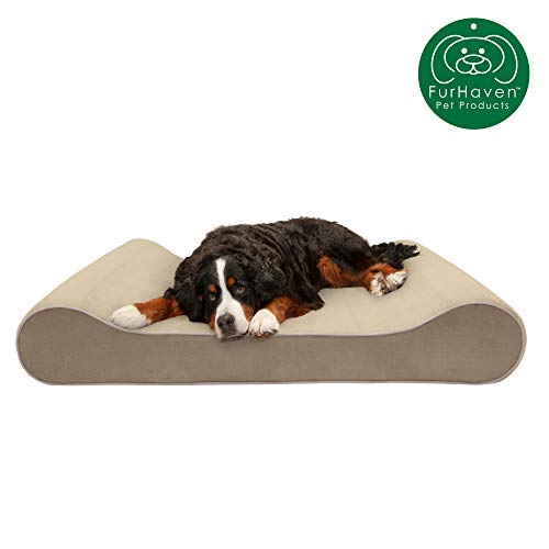 Furhaven Pet Dog Bed | Cooling Gel Foam Micro Velvet Ergonomic Luxe Lounger Cradle Mattress Contour Pet Bed w/ Removable Cover for Dogs & Cats, Clay, Giant