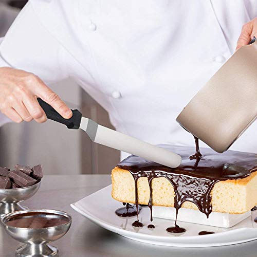 Angled Metal Icing Spatula Set- 3 pcs 9 inch Stainless Steel Palette Icing Knife Angled Spatula for Kitchen Cake Baking Decorating, Polypropylene Handle Icing Tools(black)