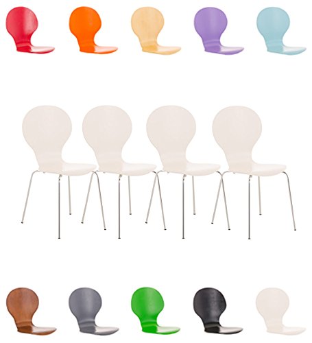 CLP-Set-4-Sedie-Impilabili-Diego-in-Legno-Robusto-Sedia-Attesa-Telaio-in-Metallo-Sedia-Ergonomica-Facile-da-Pulire-Sedia-Conferenza-Design-Classico-per-Riunioni-o-Sale-Bianco