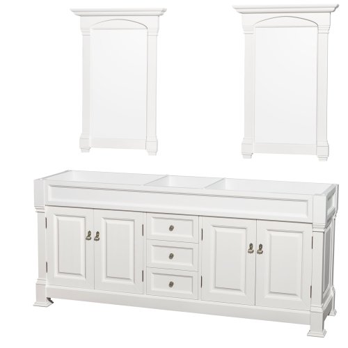 Wyndham Collection Andover 80 inch Double Bathroom Vanity in White with White Carrara Marble Countertop, Undermount Oval Sinks, and 28 inch Mirrors - Thumbnail 3