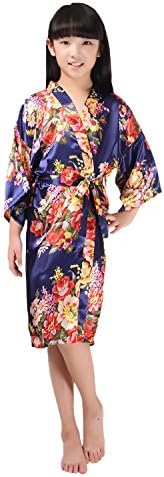 Girls Stain Kimono Flower Robe Bathrobe Nightwear for Spa Wedding Dressing Gown