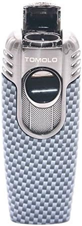 Tomolo Black Square Metal Style Double Jet Flame Torch Cigarette Cigar Lighter with Gift Box