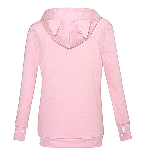 Womens Unisex Big Kangaroo Pouch Hoodie Cat Ear Long Sleeve Pet Dog Holder Carrier Sweatshirt, Pink, Large - Thumbnail 2