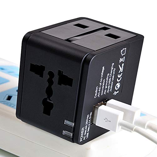 Travel Adapter, Universal Travel Adapter AC Power Plug Adapter with Dual USB Charging Interface for US UK, Europe Australia Asia, etc, Compatible with Mobile Phones and Laptops (Black)