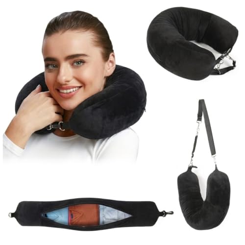 Genérico Refillable Travel Pillow with Clothes to Save Space in Suitcase - Neck Cushion for Airplane, Ryanair and Hand Luggage - Travel Pillow 75 x 18 cm (Black)