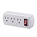 Uninex PS29UBC Grounded Triple Plug Outlet On/Off Power Switch, ETL Listed, White