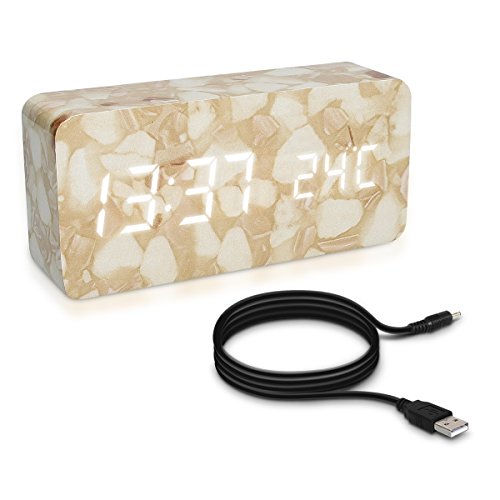 Buy kwmobile digital alarm clock in marble design with sound activation, temperature display and