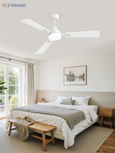 ZMISHIBO Ceiling Fan with 52" LED Light, Remote Control, 2 Rods, 3000K-6000K, Reversible DC Motor, Quiet, 6 Speed, Timer (White+Walnut)