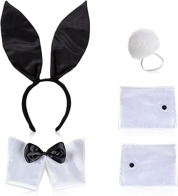 NITAIUN Bunny Costume Set Easter Bunny Fancy Dress Instant Kit Rabbit Ear Headband Bow Tie Sleeve Tail for Children Christmas Easter Cosplay Costume Party, One Size (Black)