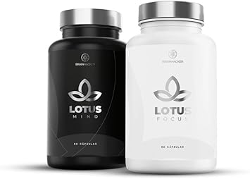 Nootrópicos Lotus Focus e Lotus Mind | Combo 2 Potes - Super Nootrópicos Aceleradores do Desempenho Cerebral - Mais Foco, Concentração, Criatividade e Melhora a Memória | Fórmula Premium com Taurina, Cafeína, Tirosina, Colina, Tiamina e muito mais