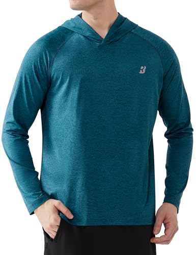 Roadbox Men's UPF 50+ Fishing Shirts, Long Sleeve UV Sun Protection SPF Hoodie, Quick Dry Swim Rash Guard for Outdoor Hiking