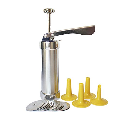 Stainless Steel Cookie / Biscuit Press Gun Kit / Set with 20 Piece Discs and 4 Piece Lcing Tips , DIY Kitchen for Holiday