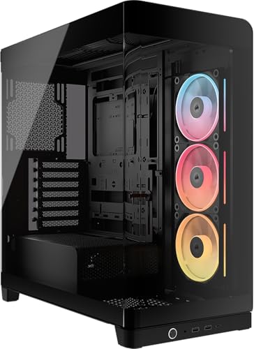 Frame 4500X LX-R RGB Link Boîtier PC Moyen-Tour en Verre Panoramique – Système de Fixation du Ventilateur InfiniRail, Peut Accueillir Deux Radiateurs de 360 mm, 3X LX120-R RGB Link – Noir