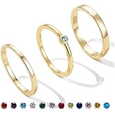 Pwiuor Dainty Gold Birthstone Rings Non Tarnish Trendy Gold Stackable Rings Set 14k Gold Plated Cubic Zirconia Stacking Ring Set for Women Promise Wedding Engagement Band Rings