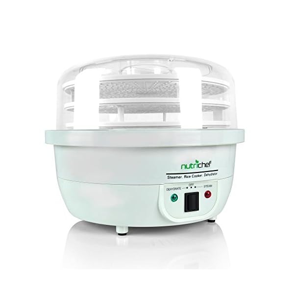 NutriChef-3-in-1-Food-Dehydrator-Steamer-Cooker-Electric-Kitchen-Dehydrator-Jerky-Maker-Dried-Fruits-Steam-Rice-White-color-PKFDSRC10WT