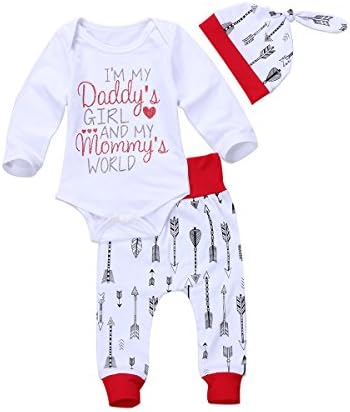 Newborn Baby Girl I'm Daddy Girl Letter Print Romper Bodysuit+Legging Pant Outfits Set (tag: 70/0-3 Months, White)