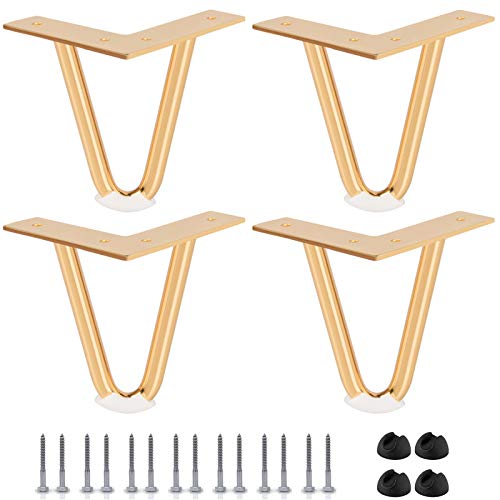 Btowin 8 inch Hairpin Legs, 4Pcs Heavy Duty Metal Furniture Legs with Rubber Floor Protectors & Screws for Home DIY Projects TV Stand Sofa Cabinet - Gold