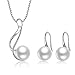 OneSight Sterling Silver Freshwater Cultured Pearl Drop Earrings Necklace Set for Women (White Pearl Earrings Necklace Sets Short)
