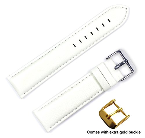 deBeer brand Panerai Style Glove Leather Watch Band (Silver & Gold Buckle) - White 24mm