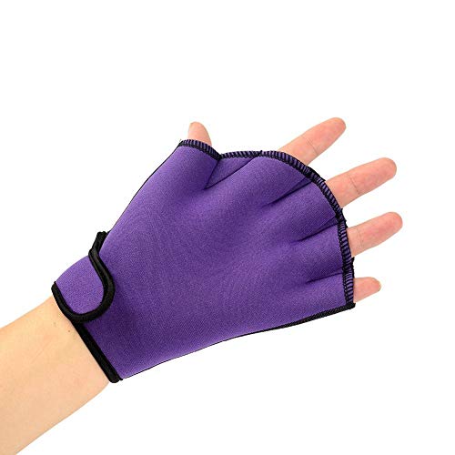 Easyinsmile Swimming Gloves Swimming Hand Paddles Swim Training Gloves Fingerless Webbed Water Resistance Aqua Fit 1 Pair (Purple)