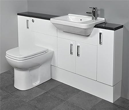 SLIMLINE Gloss White Fitted Bathroom Furniture 1300mm Square Basin Sink ...