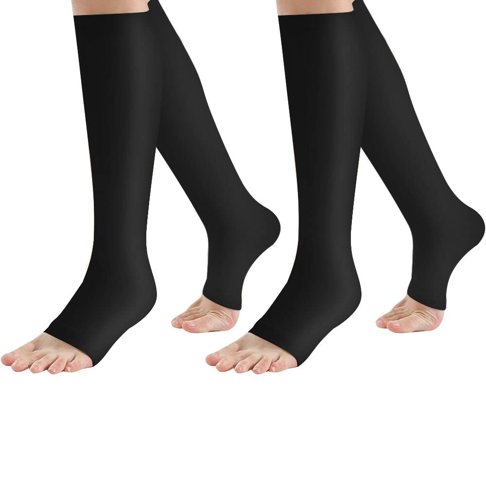 2 Pair Compression Socks Plantar Fasciitis Socks Arch Support Foot Socks Skin Protection High Support Stockings for Men Women (S/M, Black)