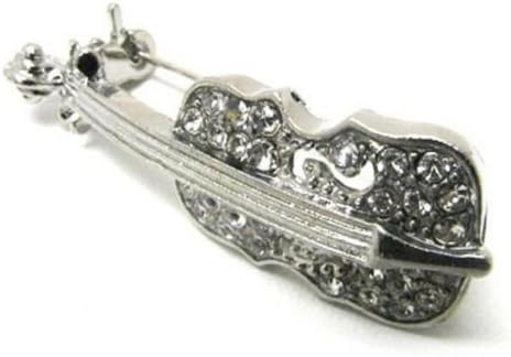 Violin Pin Brooch Clear Crystal C39 Music