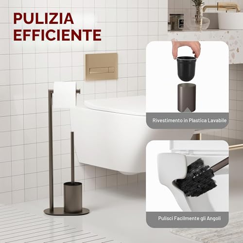 BVL Toilet Roll Holder and Toilet Brush Grey Toilet Brush with Stainless Steel Toilet Paper Holder, Toilet Paper Holder from the Floor Toilet Brush Bathroom Toilet