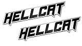 2 x (Pair / Set) BLACK on SILVER Highly Polished Aluminum HELLCAT Hell Cat EMBLEMS Badge Nameplate Logo Decal Rare for Dodge Challenger Charger 707 hp Horsepower 6.2L Supercharged HEMI V8 SRT SRT8 2dr