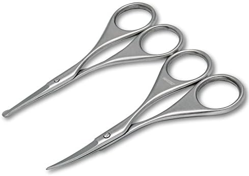ZIZZON Nose Hair Scissors Beard Eyebrow Trimmer Scissors Set Brushed stainless steel