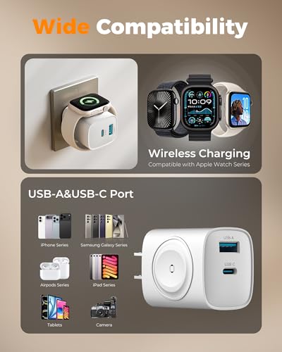 TESSAN Cargador para Apple Watch 3 en 1, PD 20W Cargador USB C Magnético con Dos USB Puertos, Cargador Inalámbrico Compatible with iPhone, AirPods, iWatch SE/S7/S8/S9/S10/S11 Series