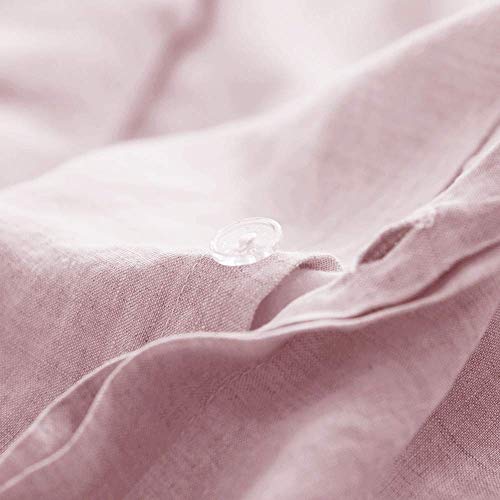 Merryfeel 100% French Linen Duvet Cover Set,Luxurious Bedding Set,3 Pieces(1 Duvet Cover with 2 pillowshams)- Full/Queen - Light Pink