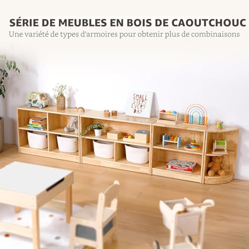 OOOK Montessori Shelving Unit with 5 Compartments Rubberwood 110 cm (43.3 Inches) – 2 Storage Systems – Wooden Wardrobe for Children's Room, Games Room, Nursery, Classroom and Kindergarten