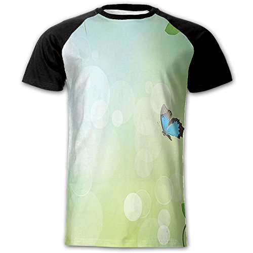 Newfood Ss Spring Theme with Flowers Ladybugs and Butterflies Transformation Morph Print Men's Short Sleeve Raglan T S