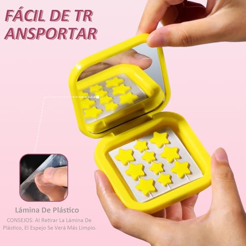 SYCHUNQI 96 Estrellas para Granos, 3 Cajas de Parches para Acne con Espejos | para Cubrir Acné e Imperfecciones, Pimple Reduce Enrojecimiento, para Fiestas y Uso Diario