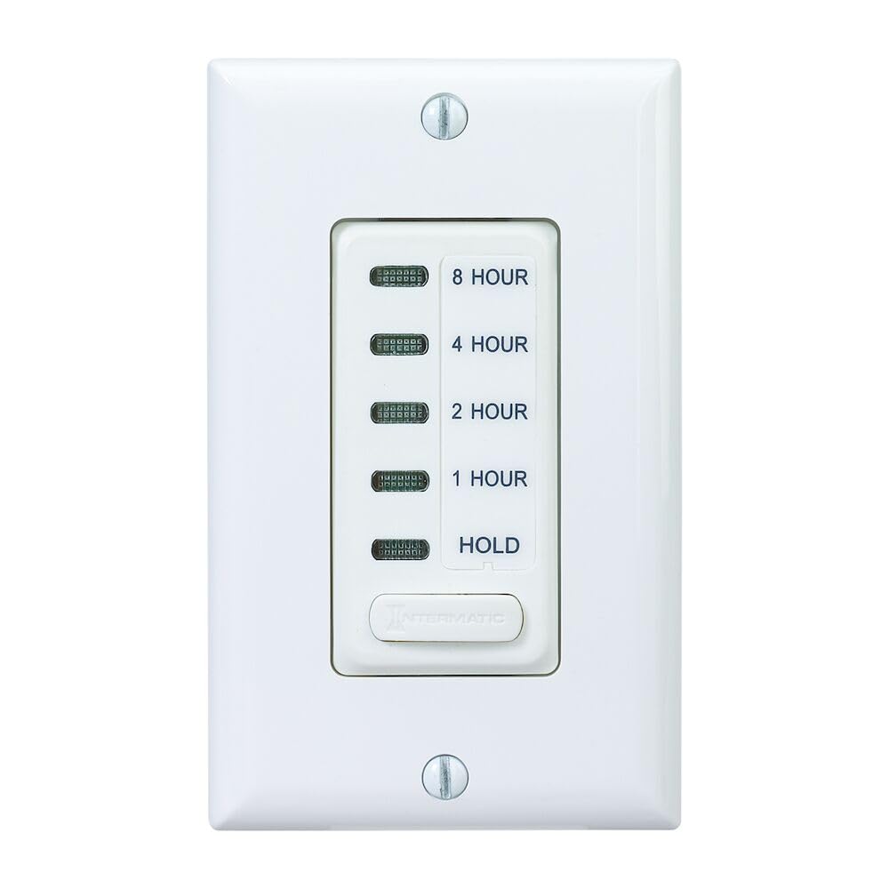 Intermatic EI220W Electronic Countdown Timer for Whole House Fans | 1-8 Hour Settings with Hold Mode, 15A, 120V